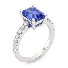 Afbeelding in Gallery-weergave laden, Solitaire Smaragd Blauwe Saffier trouwring met Natuurlijke echte diamant ( niet in het laboratorium gekweekt )en accenten 3 karaat
