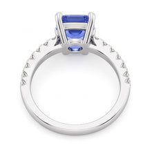 Afbeelding in Gallery-weergave laden, Solitaire Smaragd Blauwe Saffier trouwring met Natuurlijke echte diamant ( niet in het laboratorium gekweekt )en accenten 3 karaat
