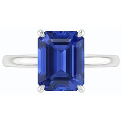 Solitaire Smaragd Ceylon Saffier Ring 14K Wit Goud 1,50 Karaat