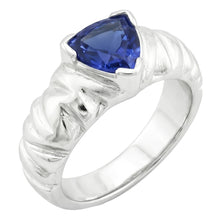 Afbeelding in Gallery-weergave laden, echte trillion saffier 1karaat ring close-up detail

