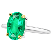 Afbeelding in Gallery-weergave laden, Smaragd Ovaal Geslepen Edelsteen Ring in Tweekleurig 14K Goud – bovenaanzicht
