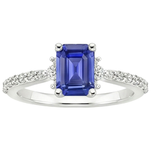 Afbeelding in Gallery-weergave laden, Solitaire accenten ring blauwe saffier &amp; Natuurlijke echte diamant ( niet in het laboratorium gekweekt ) 4 karaat smaragd geslepen
