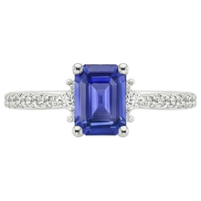 Afbeelding in Gallery-weergave laden, Solitaire accenten ring blauwe saffier &amp; Natuurlijke echte diamant ( niet in het laboratorium gekweekt ) 4 karaat smaragd geslepen
