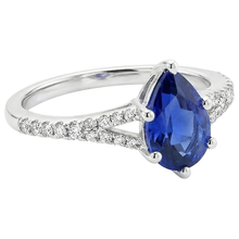 Afbeelding in Gallery-weergave laden, Solitaire blauwe saffier ring &amp; Natuurlijke echte diamanten ( niet in een laboratorium gekweekt ) accenten gespleten schacht 3,25 karaat
