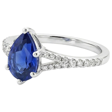 Afbeelding in Gallery-weergave laden, Solitaire blauwe saffier ring &amp; Natuurlijke echte diamanten ( niet in een laboratorium gekweekt ) accenten gespleten schacht 3,25 karaat
