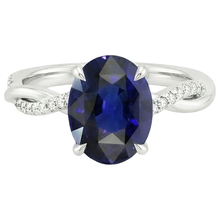 Afbeelding in Gallery-weergave laden, Solitaire blauwe saffier ring met Natuurlijke echte diamanten ( niet in een laboratorium gekweekt ) accenten 4,50 karaat
