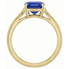 Afbeelding in Gallery-weergave laden, Solitaire blauwe saffier ring smaragd geslepen 3 karaat geel goud 14K
