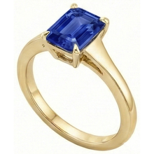 Afbeelding in Gallery-weergave laden, Solitaire blauwe saffier ring smaragd geslepen 3 karaat geel goud 14K
