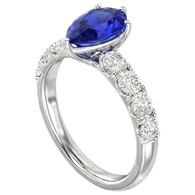 Afbeelding in Gallery-weergave laden, Solitaire blauwe saffier verlovingsring met Natuurlijke echte diamant ( niet in het laboratorium gekweekt )en accenten 4 karaat
