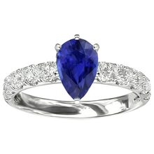 Afbeelding in Gallery-weergave laden, Solitaire blauwe saffier verlovingsring met Natuurlijke echte diamant ( niet in het laboratorium gekweekt )en accenten 4 karaat
