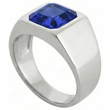 Afbeelding in Gallery-weergave laden, Solitaire herenring 1,50 karaat verzonken set blauwe saffier Asscher Cut
