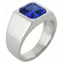 Afbeelding in Gallery-weergave laden, Solitaire herenring 1,50 karaat verzonken set blauwe saffier Asscher Cut
