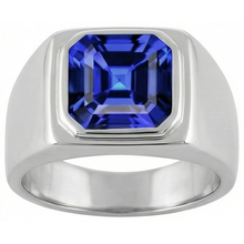 Afbeelding in Gallery-weergave laden, Solitaire herenring 1,50 karaat verzonken set blauwe saffier Asscher Cut
