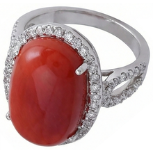 Afbeelding in Gallery-weergave laden, Solitaire met accent 13,75 ct rood koraal en Natuurlijke echte diamanten ( niet in een laboratorium gekweekt ) ring Nieuw
