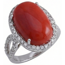 Afbeelding in Gallery-weergave laden, Solitaire met accent 13,75 ct rood koraal en Natuurlijke echte diamanten ( niet in een laboratorium gekweekt ) ring Nieuw
