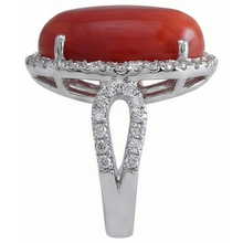 Afbeelding in Gallery-weergave laden, Solitaire met accent 13,75 ct rood koraal en Natuurlijke echte diamanten ( niet in een laboratorium gekweekt ) ring Nieuw
