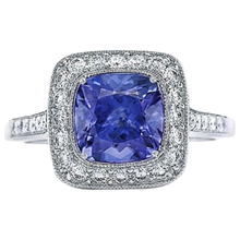Afbeelding in Gallery-weergave laden, Solitaire met Accent 18 Karaat Tanzaniet met Natuurlijke uit de aarde gewonnen Diamanten Ring Witgoud
