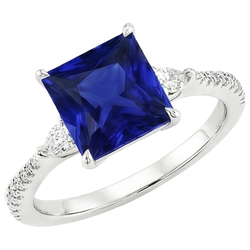 Solitaire Prinses Blauwe Saffier Peer & Ronde Natuurlijke uit de aarde gewonnen Diamant Accenten 6 Karaat