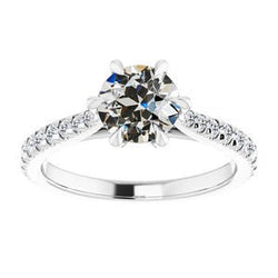 Solitaire Ring Met Accenten Rond Oud Geslepen uit de aarde gewonnen Diamant 4.50 Karaat