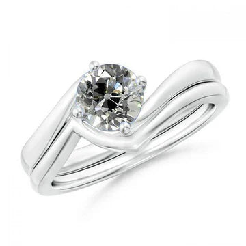 Solitaire Gouden Verlovingsring Band Set Ronde Oude Mijn Gesneden 1,50 Karaat Echt Diamant