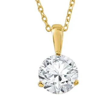 Solitaire Grote Ronde Echt Diamanten Hanger Ketting 3 Karaat Geel Goud 14K