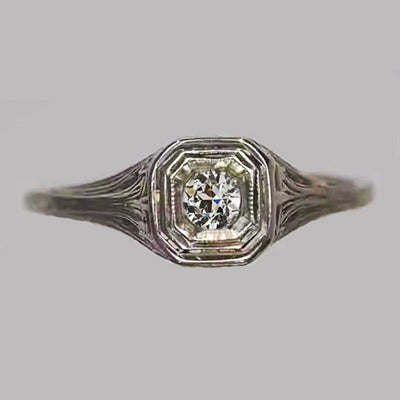 Solitaire Jubileumring Ronde Oude Mijn Geslepen Echt Diamant 0,50 Karaat