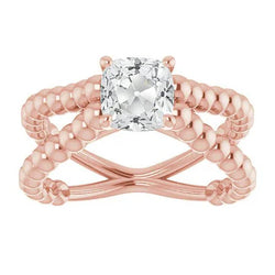 Solitaire Kussen Oude Mijnwerker Natuurlijke uit de aarde gewonnen Diamanten Ring met Pootjes Gespleten Schacht 3.50 Karaat