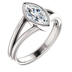 Solitaire Marquise Echt Diamanten Ring 3 Karaats Bezel Gespleten Schacht Sieraden