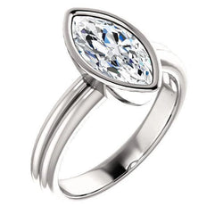 Solitaire Marquise Echt Diamanten Ring 3 Karaats Bezel Set Wit Goud 14K