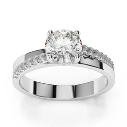 Solitaire Met Accent 3 Karaats Echt Diamanten Verlovingsring Wit Goud 14K