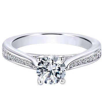 Solitaire Met Accent 3,30 Karaat Ronde Geslepen Echt Diamanten Ring Wit Goud 14K