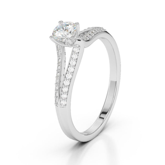 Solitaire Met Accent Ronde Geslepen 1,65 Karaat Echt Diamanten Ring Wit Goud 14K