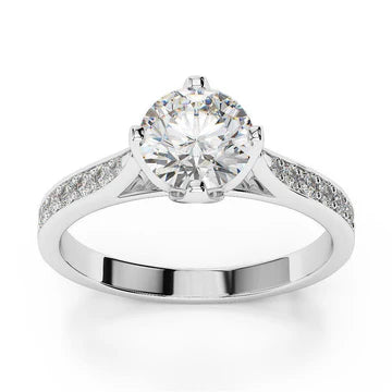 Solitaire Met Accent Sprankelende 2,85 Karaats Echt Diamanten Ring Wit Goud 14K