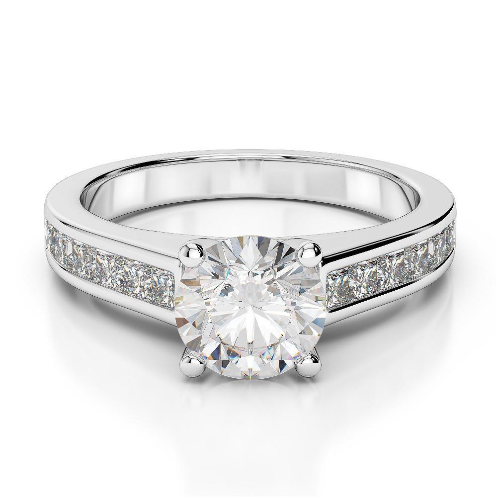 Solitaire Met Accenttand Set 2,75 Karaats Echt Diamanten Ring WG 14K