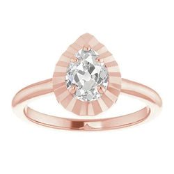 Solitaire Old Cut Pear Echt Diamond Ring 14K Rose Gold 2,15 Karaat