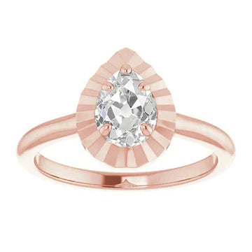 Solitaire Old Cut Pear Echt Diamond Ring 14K Rose Gold 2,15 Karaat