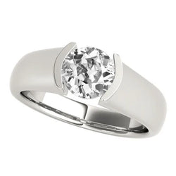 Solitaire Oud Mijn Slijpsel Natuurlijke uit de aarde gewonnen Diamanten Ring Half Kastzetting Goud 2 Karaat Dikke Schacht