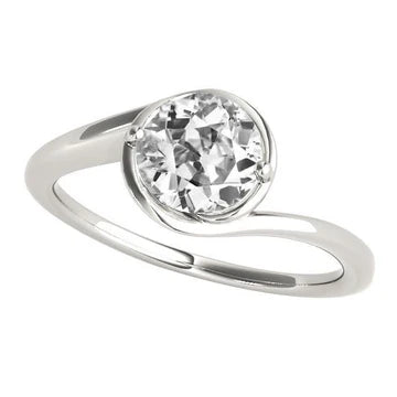 Solitaire Oude Mijnwerker Echt Diamant Ring Twisted Shank Dames Sieraden 2 Karaat