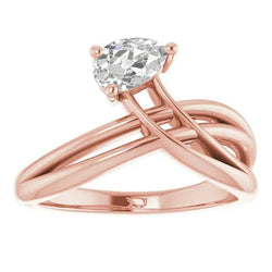 Solitaire Pear Old Mine Cut Echt Diamond Ring Twisted Split Shank 2 Karaat