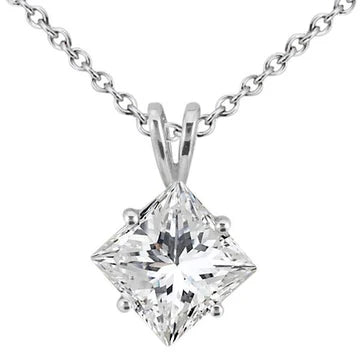 Solitaire Prinses Geslepen Echt Diamanten Hanger Ketting 2,25 Ct Vier Tanden Set