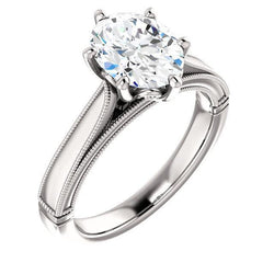 Solitaire Ring 4 Karaat Ovaal Vintage Stijl Milgrain Sieraden Natuurlijke uit de aarde gewonnen Diamant