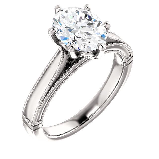 Solitaire Ring 4 Karaat Echt Diamant Ovale Vintage Stijl Milgrain Sieraden