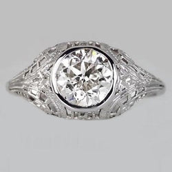 Solitaire Ring Bezel Set Oud GesnedenRonde Natuurlijk Diamant Vintage Stijl 2 Karaat