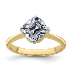 Solitaire Ring Kussen Old Mine Cut Echt Diamond 5 Karaat Tweekleurig Goud