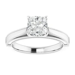 Solitaire Ring Kussen Oude Mijnwerker Natuurlijke uit de aarde gewonnen Diamant 3.50 Karaat Milgrain Band