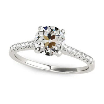 Solitaire Ring Met Accenten Old Mine Cut Echt Diamond 3 karaat