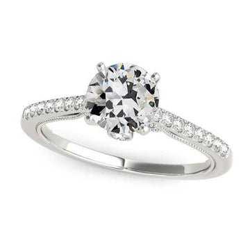 Solitaire Ring Met Accenten Old Miner Echt Diamond 4 Prong Set 3 Karaat