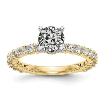 Solitaire Ring Met Accenten Ronde Old Miner Echt Diamond Prong Set 3 Karaat