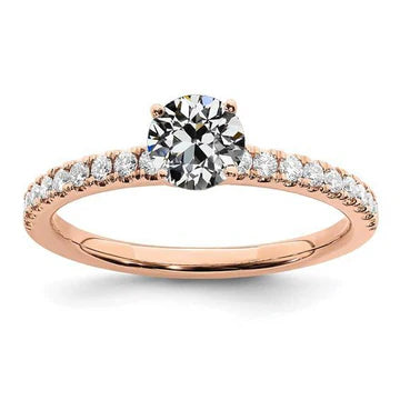 Solitaire Ring Met Accenten Ronde Oud Geslepen Echt Diamant 3 Karaat Roségoud