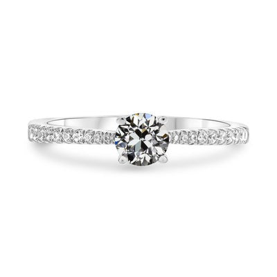 Solitaire Ring Met Accenten Ronde Oude Mijn Geslepen Echt Diamant 4 Karaat